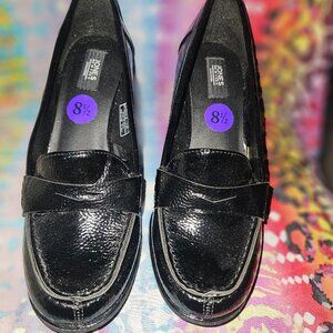 Black heeled loafers